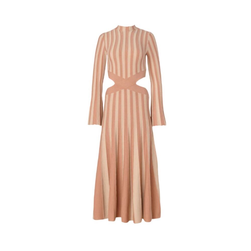 ALCER Aspen Cut Out Midi Dress Womens 4 AU 8 Blush Pink Mock Neck Long Sleeve